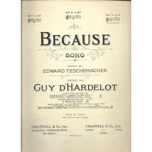 Because Song Sheet Music By Edward Teschemacher & Guy DHardelot